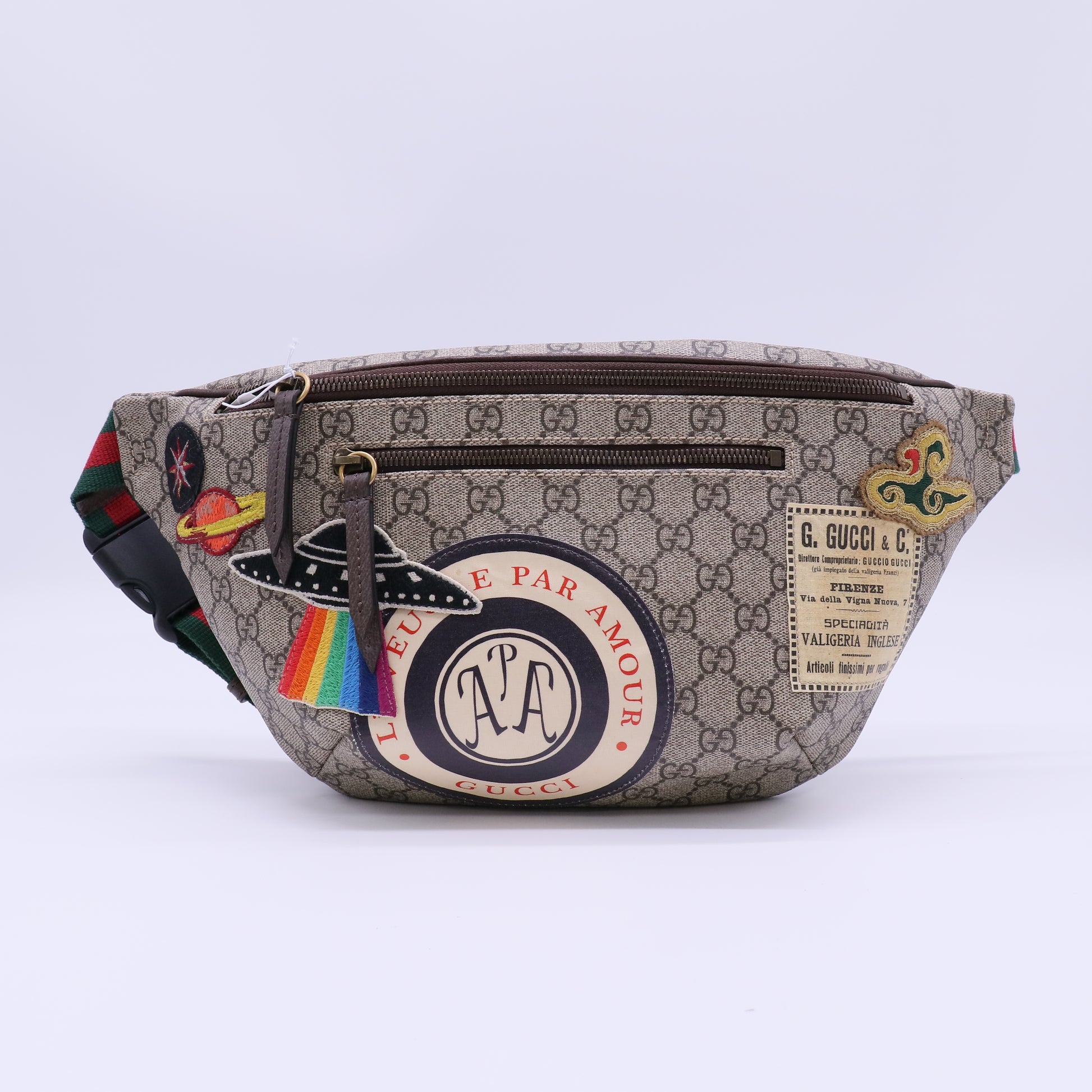 Gucci Courrier Zip Belt Bag GG Coated Canvas with Applique twins LDJ4512