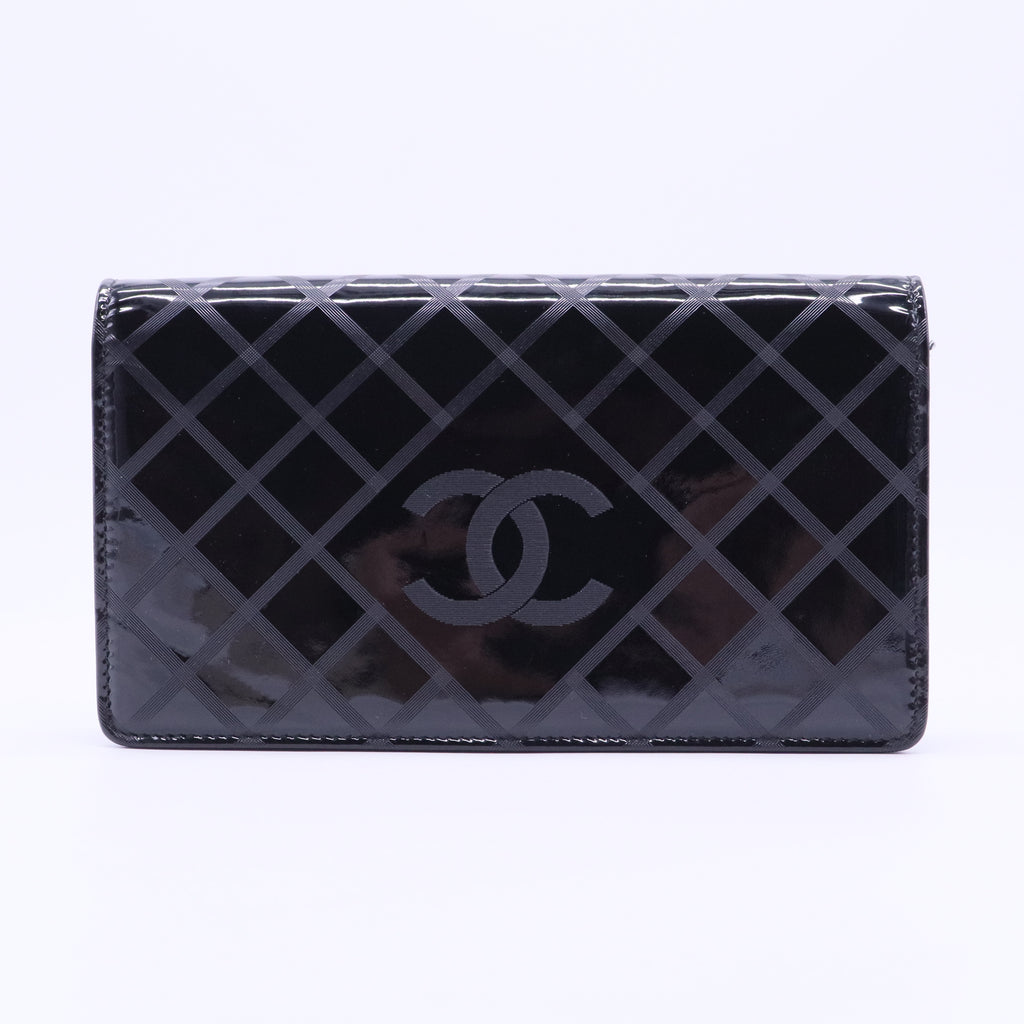patent quilted long flap wallet