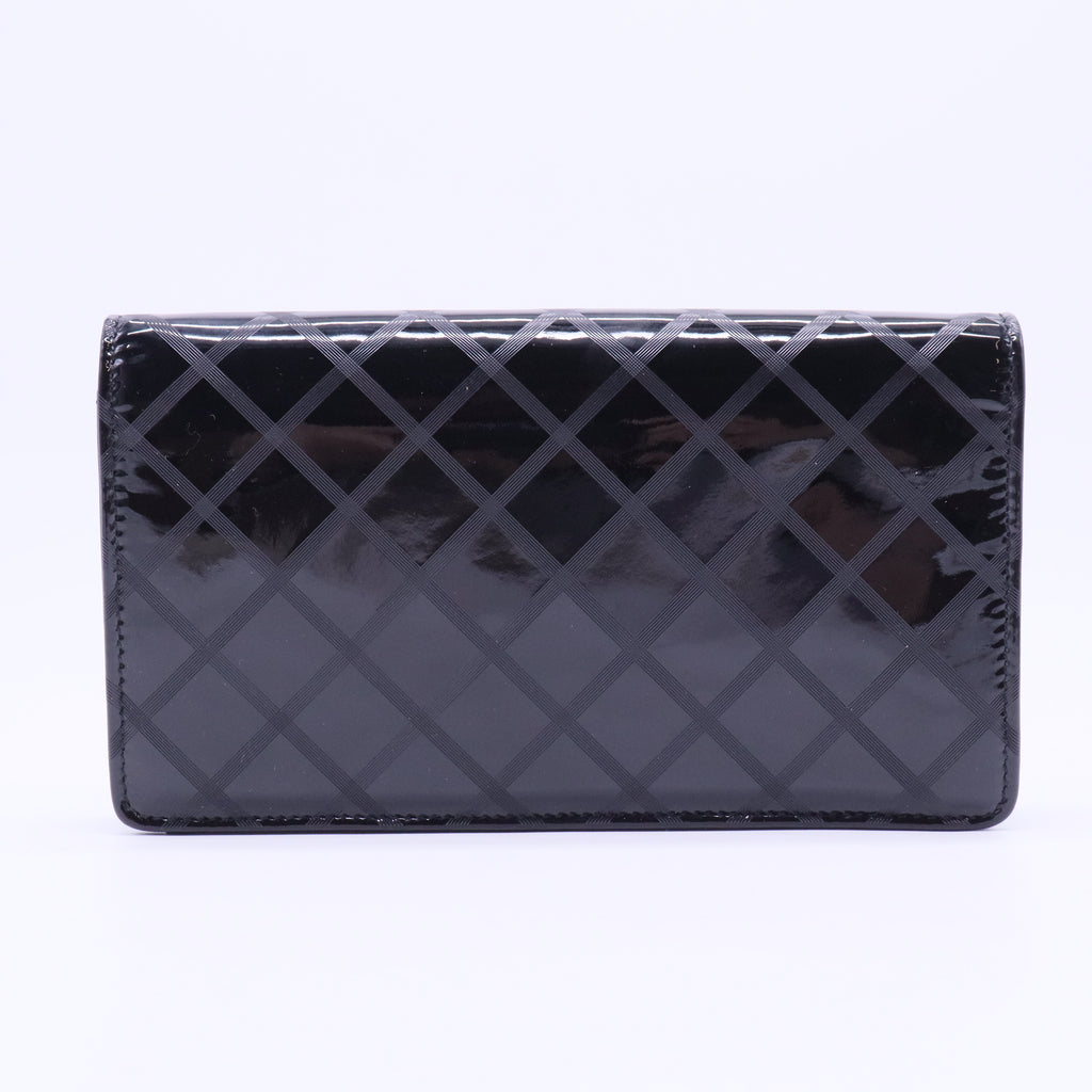 patent quilted long flap wallet