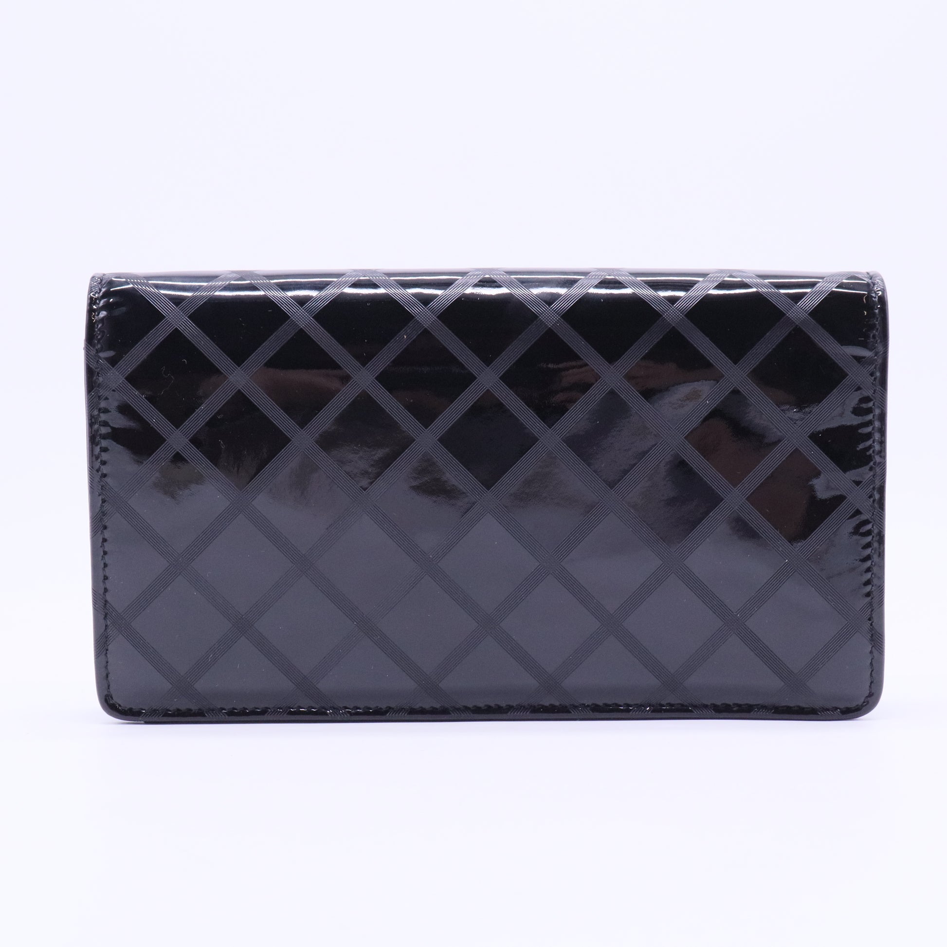 patent quilted long flap wallet