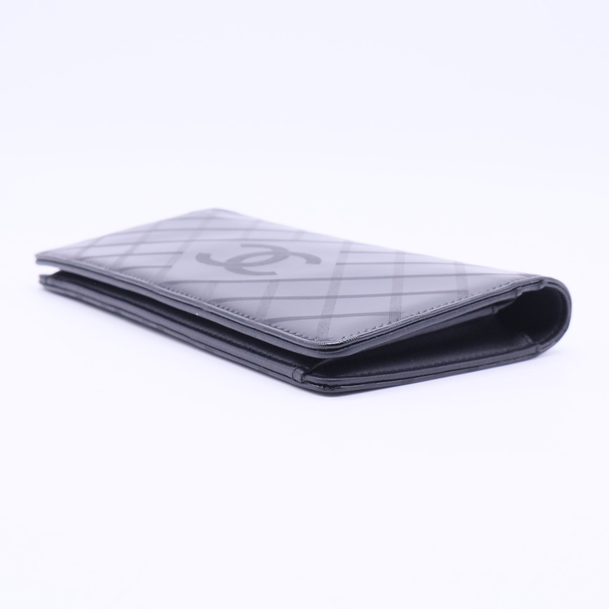 patent quilted long flap wallet