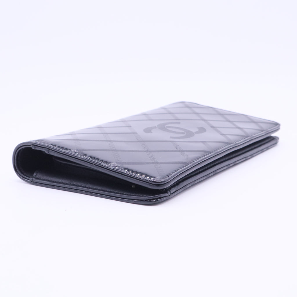 patent quilted long flap wallet