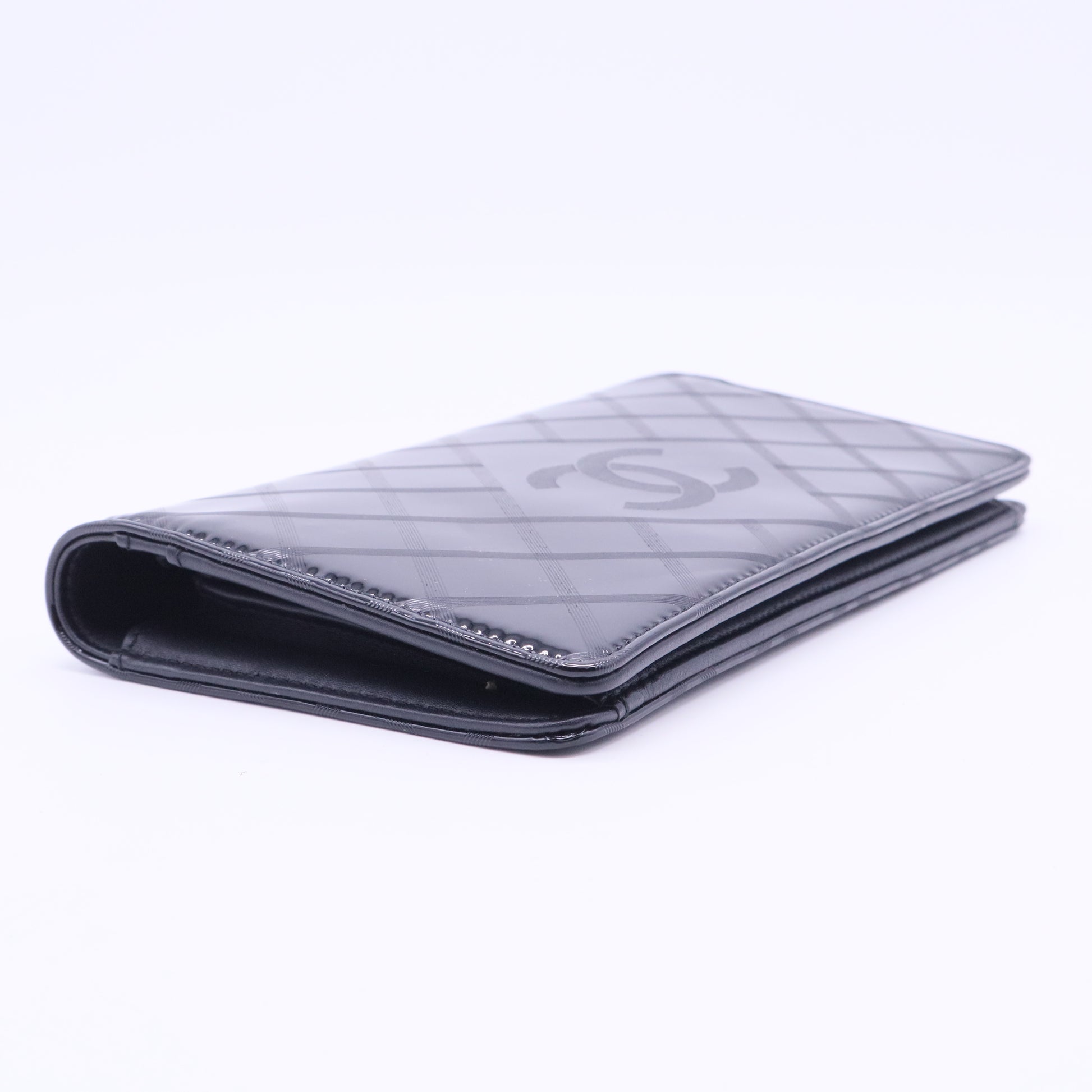patent quilted long flap wallet