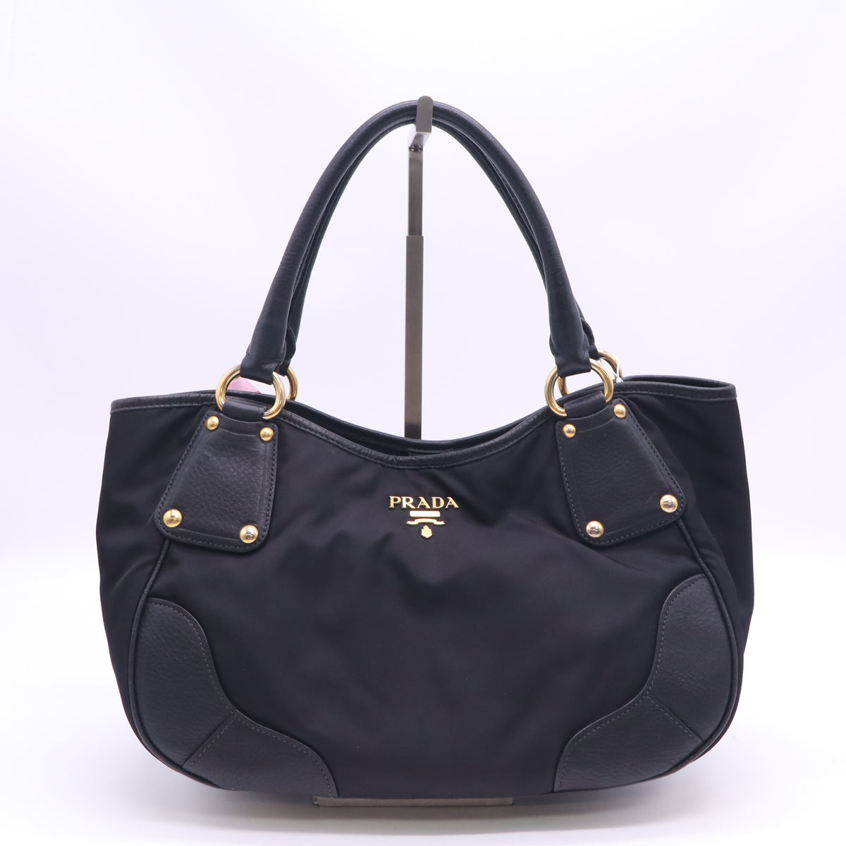 Prada Vitello Daino Trimmed Tessuto Handbag Black Large twins LDJ6094