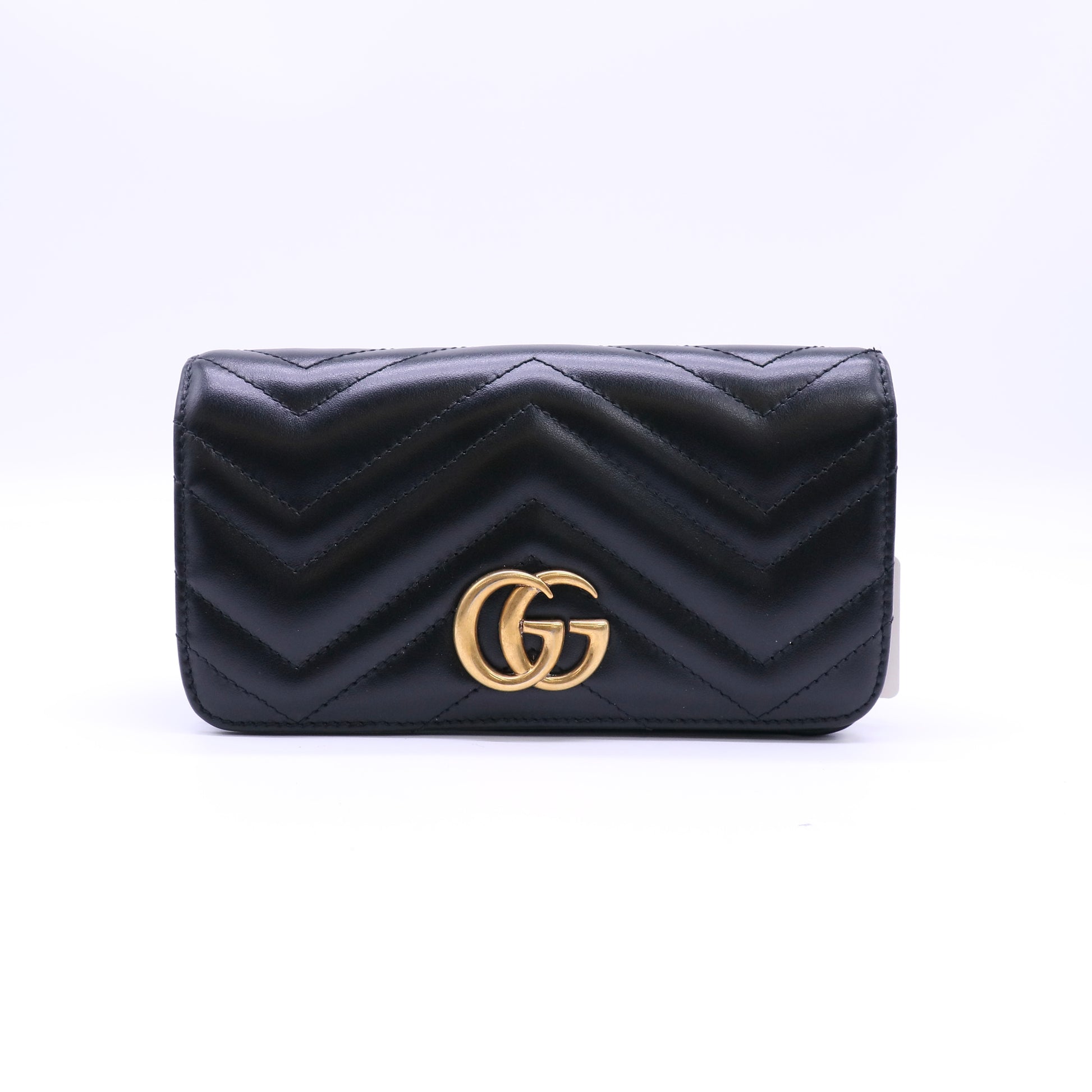 Gucci Black Quilted Calfskin Leather GG Marmont Super Mini Crossbody Bag twins LDJ4526