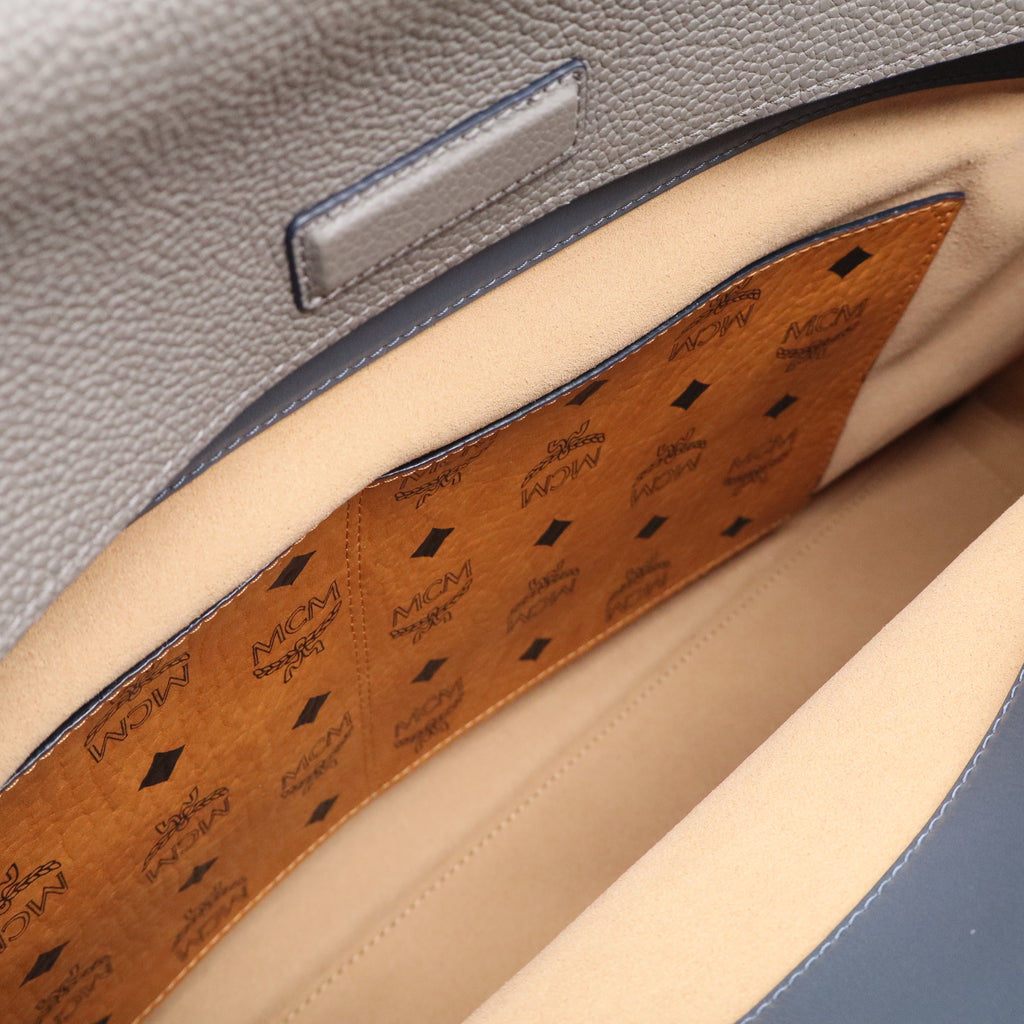 MCM Grained Calfskin Large Milla Tote Arch Grey TWins