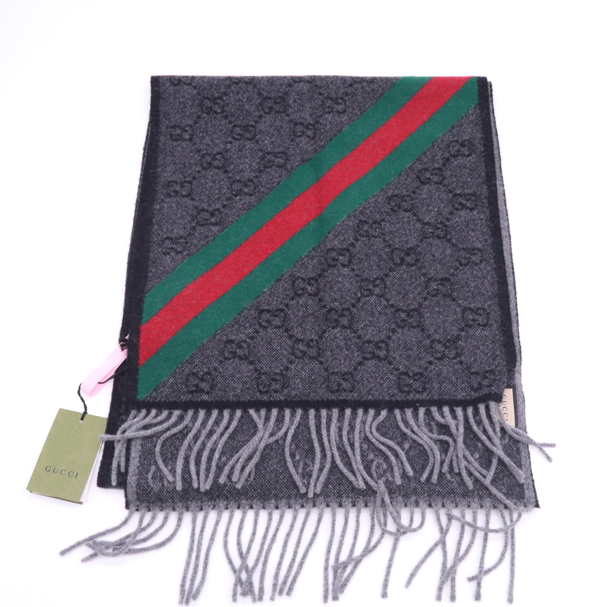 Gucci GG Jacquard Tassel Wool Scarf Twins LDJ6079