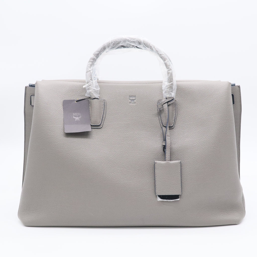 MCM Grained Calfskin Large Milla Tote Arch Grey TWins