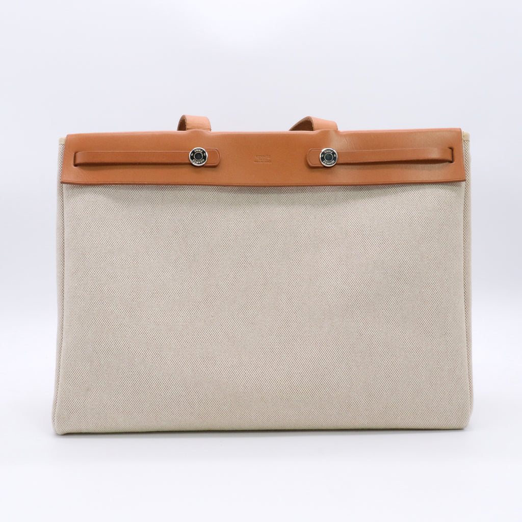 Natural Toile and Vache Calfskin Leather Herbag Cabas MM 2-in-1 Tote BaG TWINS