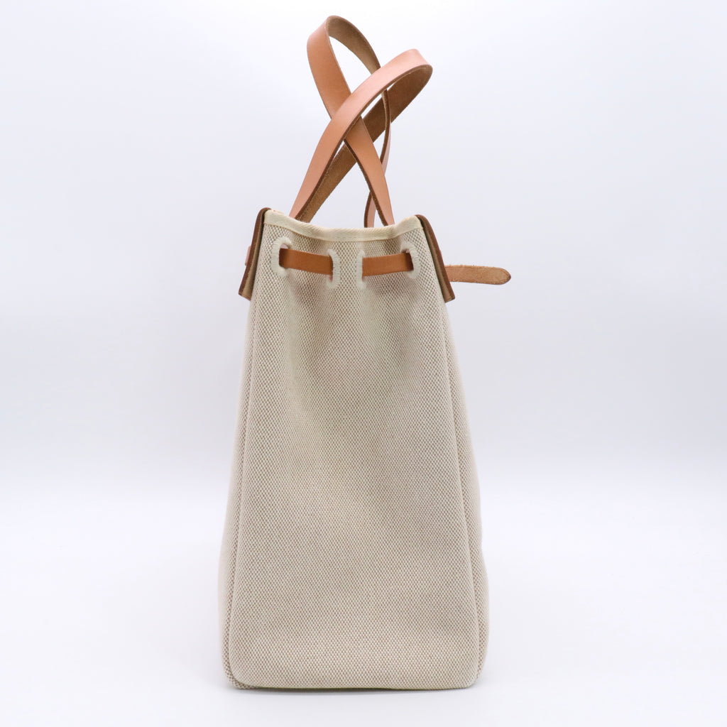 Natural Toile and Vache Calfskin Leather Herbag Cabas MM 2-in-1 Tote BaG TWINS