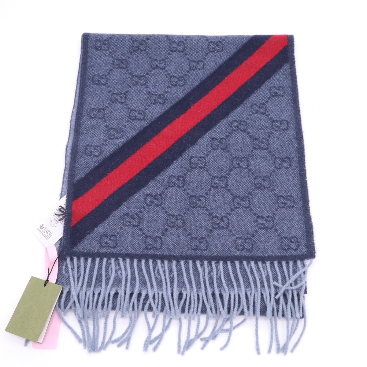 Gucci GG Jacquard Tassel Wool Scarf Twins LDJ6078