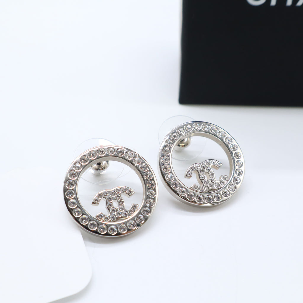 Chanel Crystal CC Round Single Earring Silver Twins LDJ4533