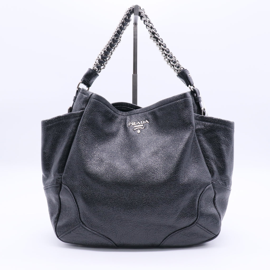 Black Cervo Lux Leather Chain Strap Large Tote Bag Twins