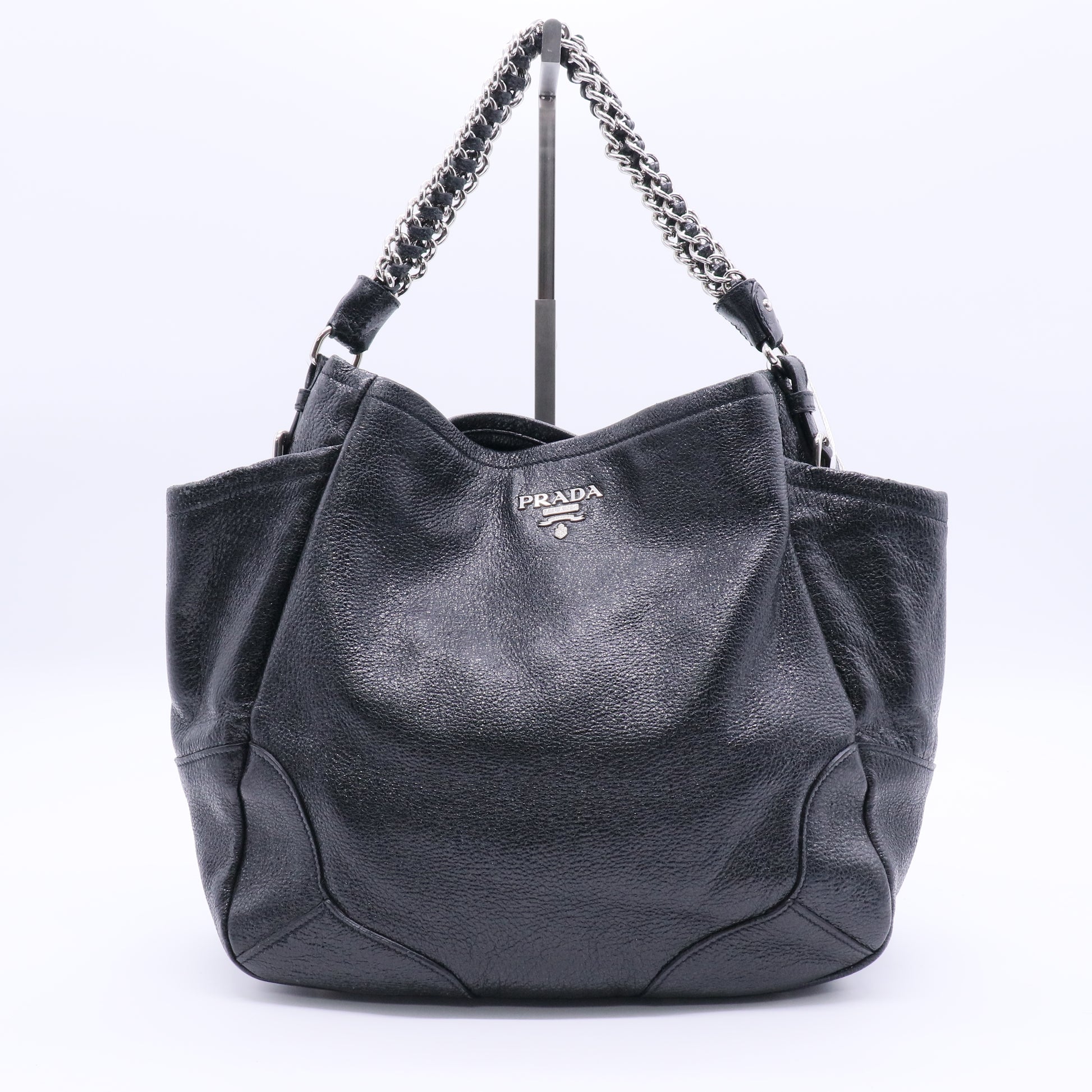 Black Cervo Lux Leather Chain Strap Large Tote Bag Twins
