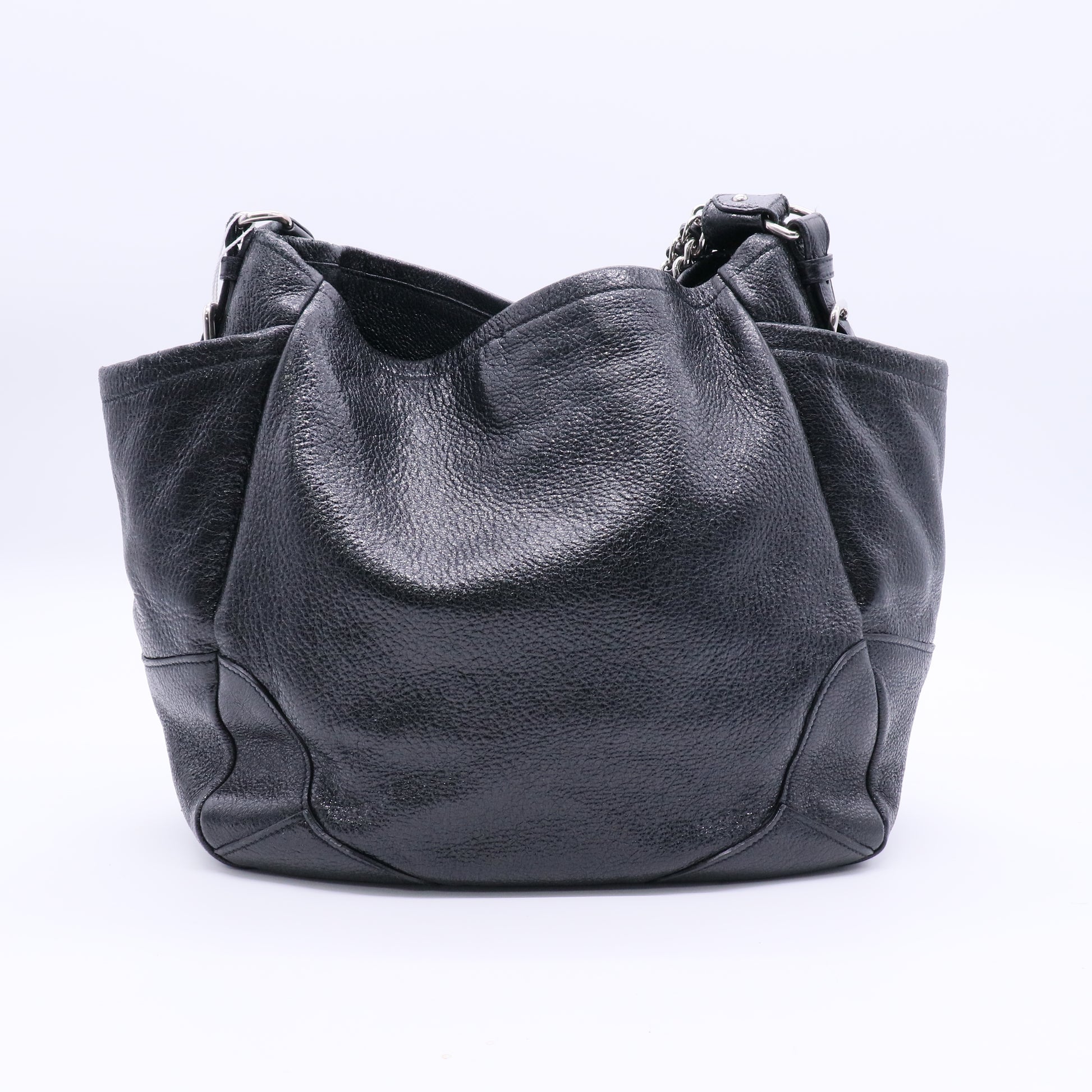 Black Cervo Lux Leather Chain Strap Large Tote Bag Twins