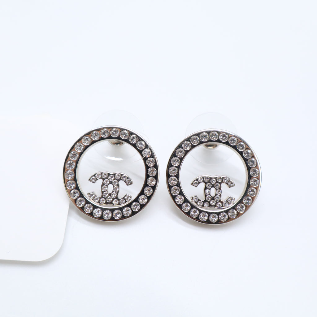 Chanel Crystal CC Round Single Earring Silver Twins LDJ4533
