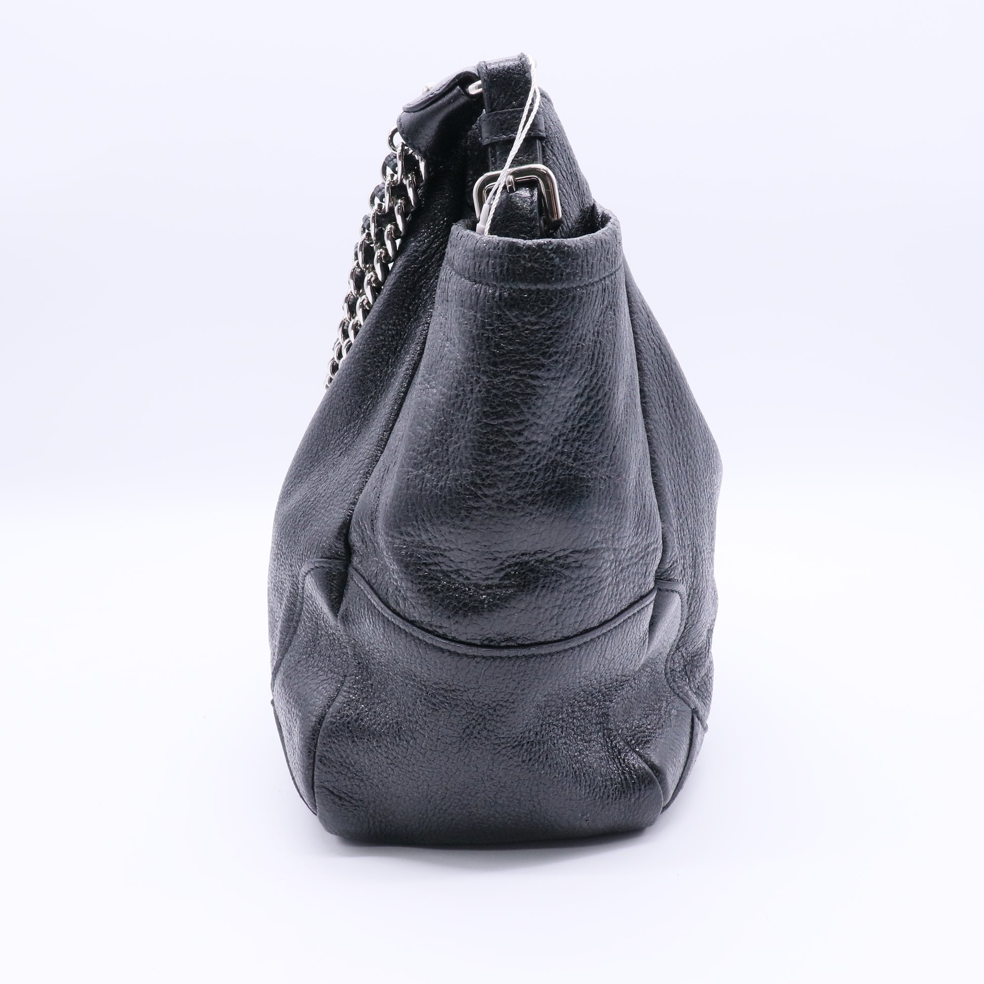 Black Cervo Lux Leather Chain Strap Large Tote Bag Twins