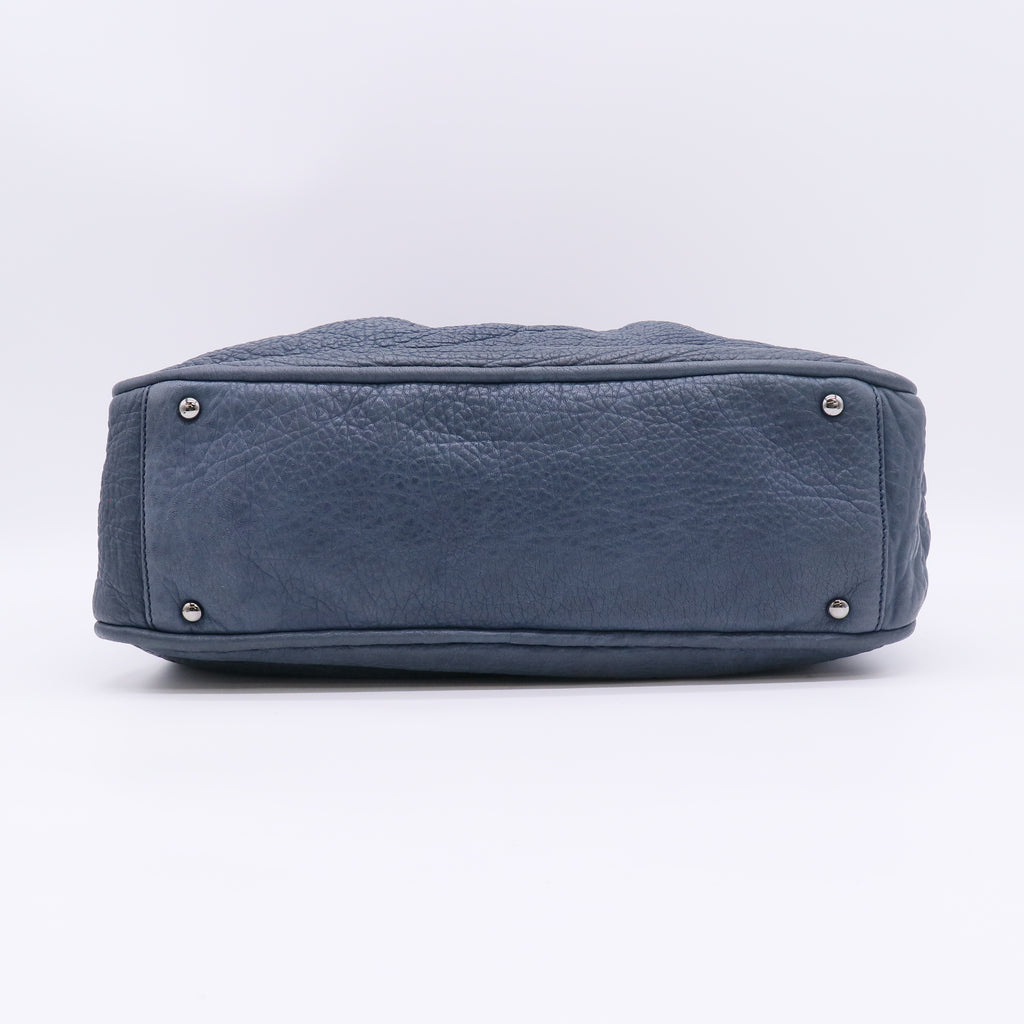 Blue Grained Leather Lady Braid Large Tote Bag B23413