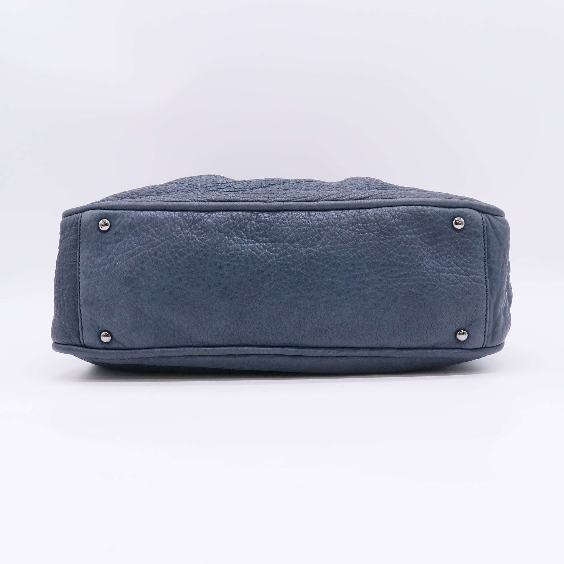 Blue Grained Leather Lady Braid Large Tote Bag B23413