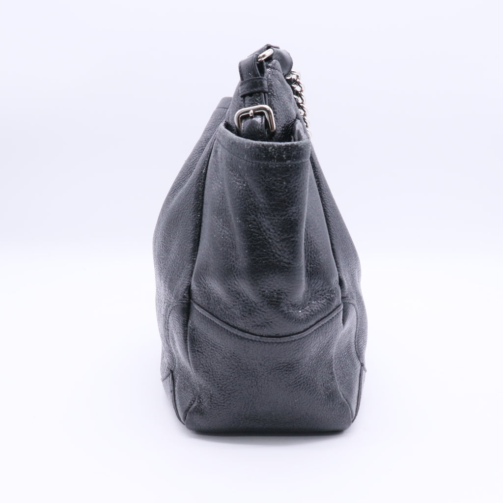 Black Cervo Lux Leather Chain Strap Large Tote Bag Twins