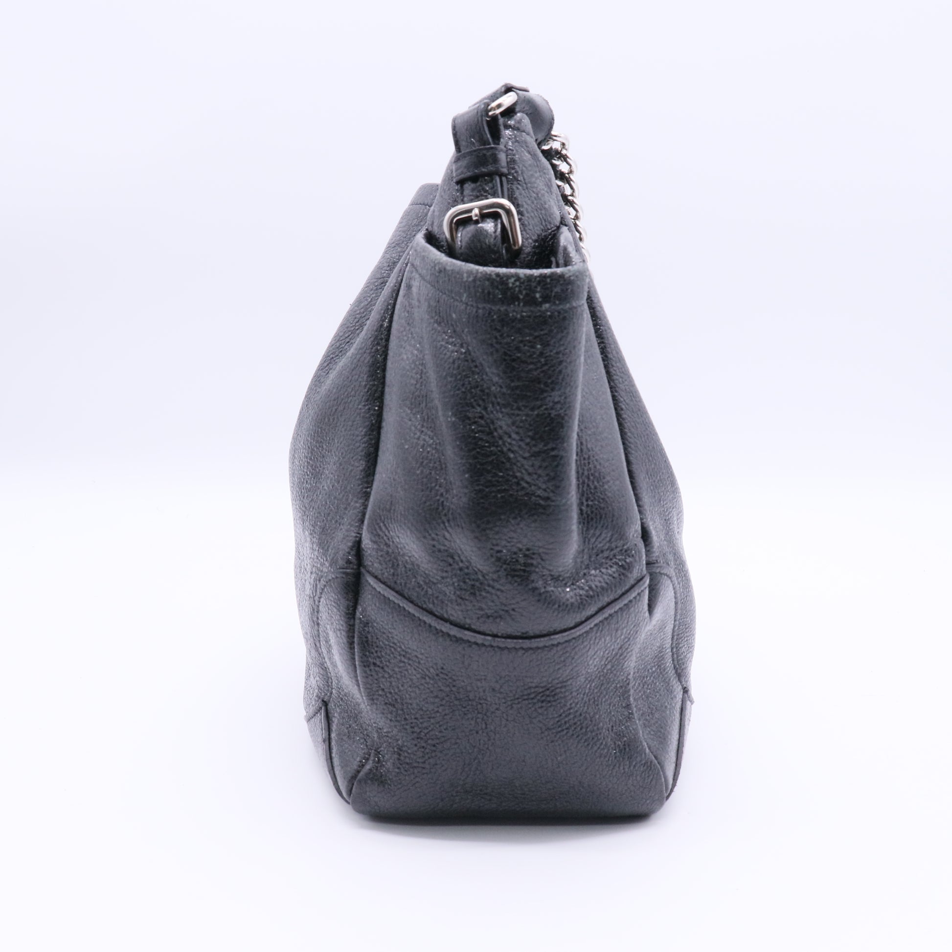 Black Cervo Lux Leather Chain Strap Large Tote Bag Twins