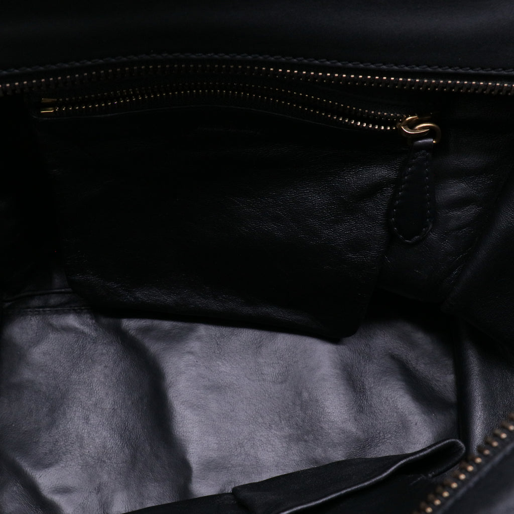 Black Smooth Leather  Luggage Tote Bag