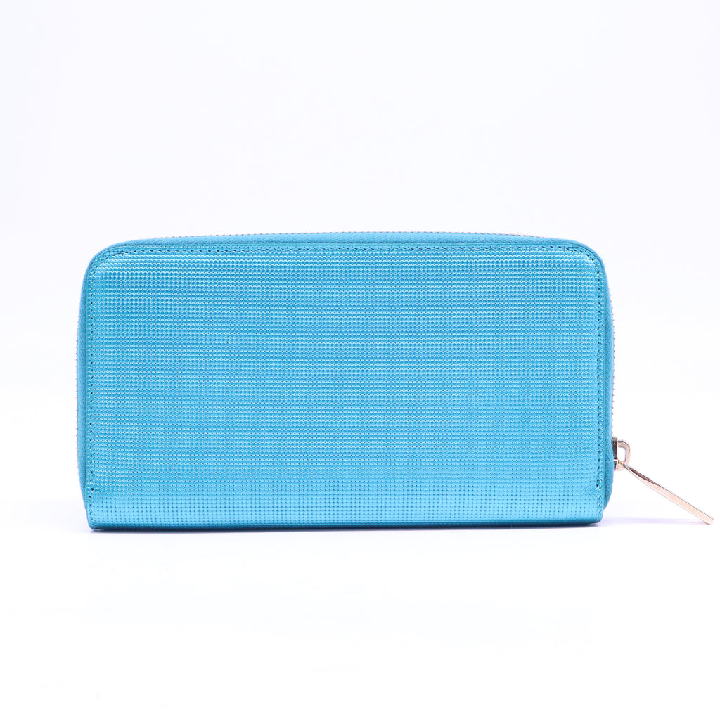 Fendi Metallic Blue Textured Leather Zip Around Continental Wallet W20894
