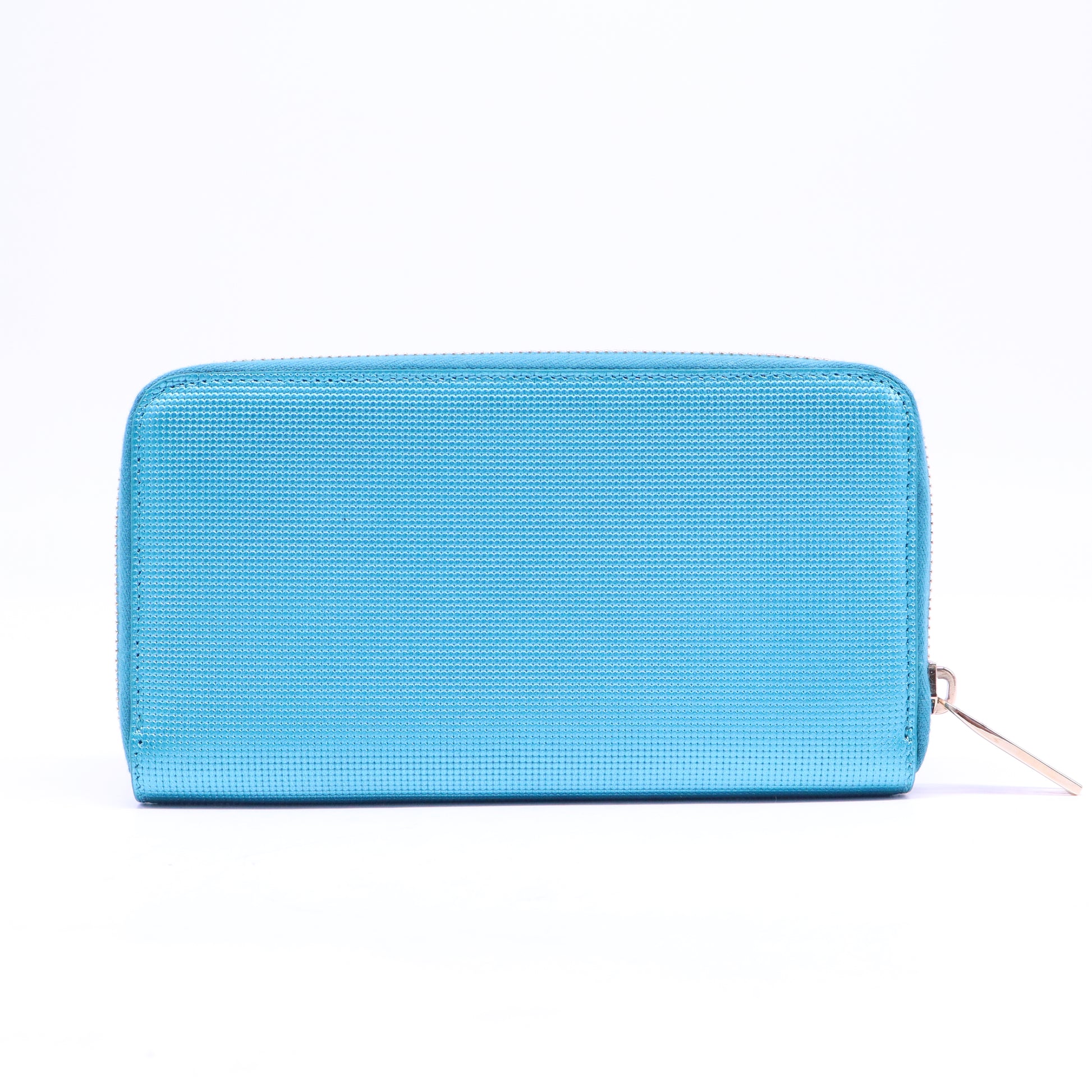 Fendi Metallic Blue Textured Leather Zip Around Continental Wallet W20894