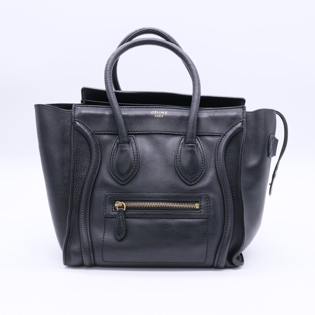 Black Smooth Leather  Luggage Tote Bag