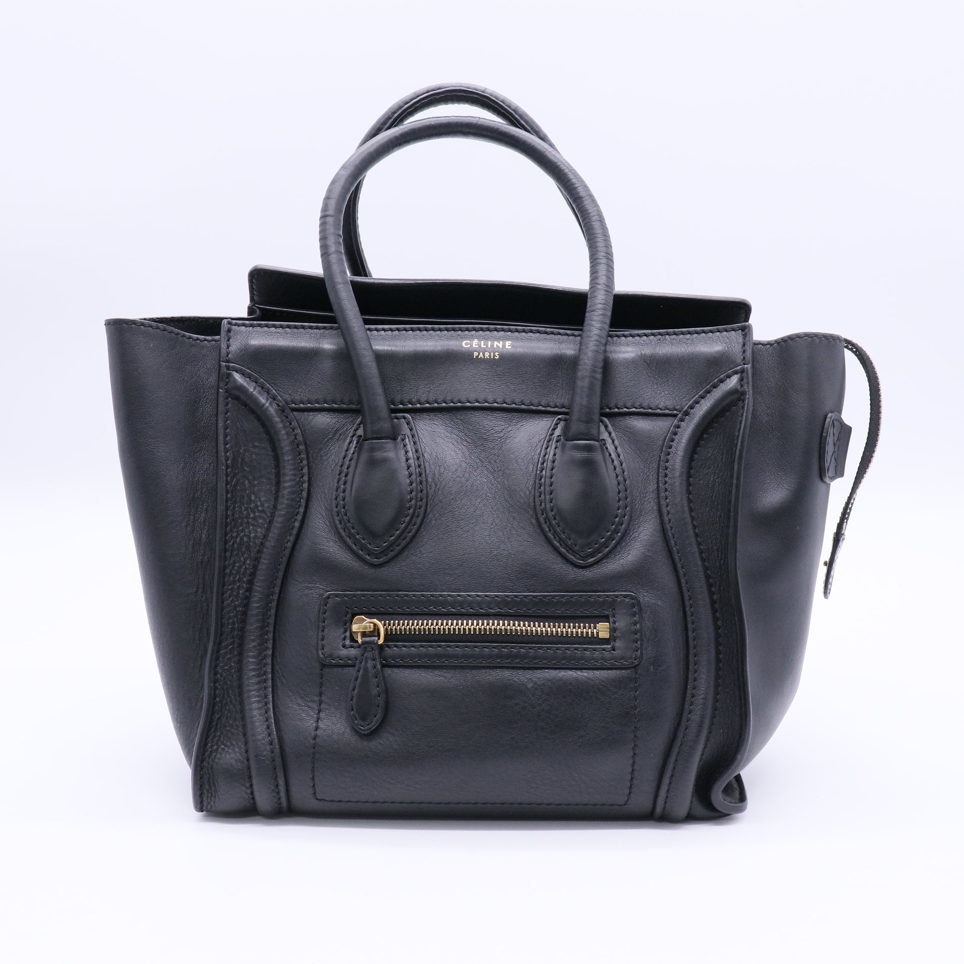 Black Smooth Leather  Luggage Tote Bag