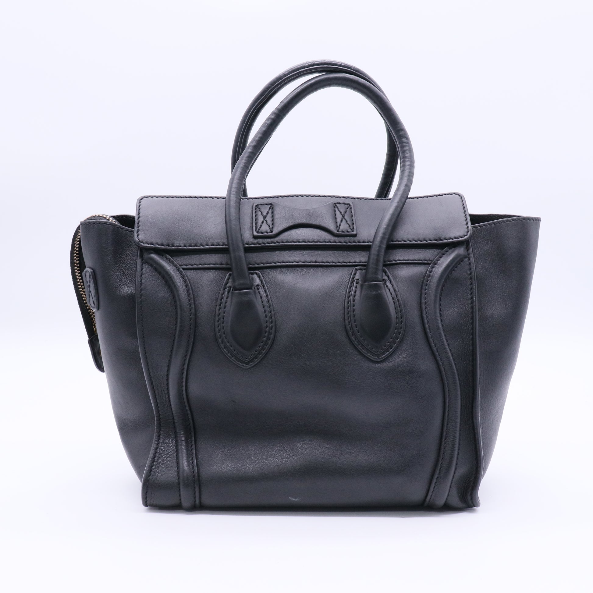 Black Smooth Leather  Luggage Tote Bag