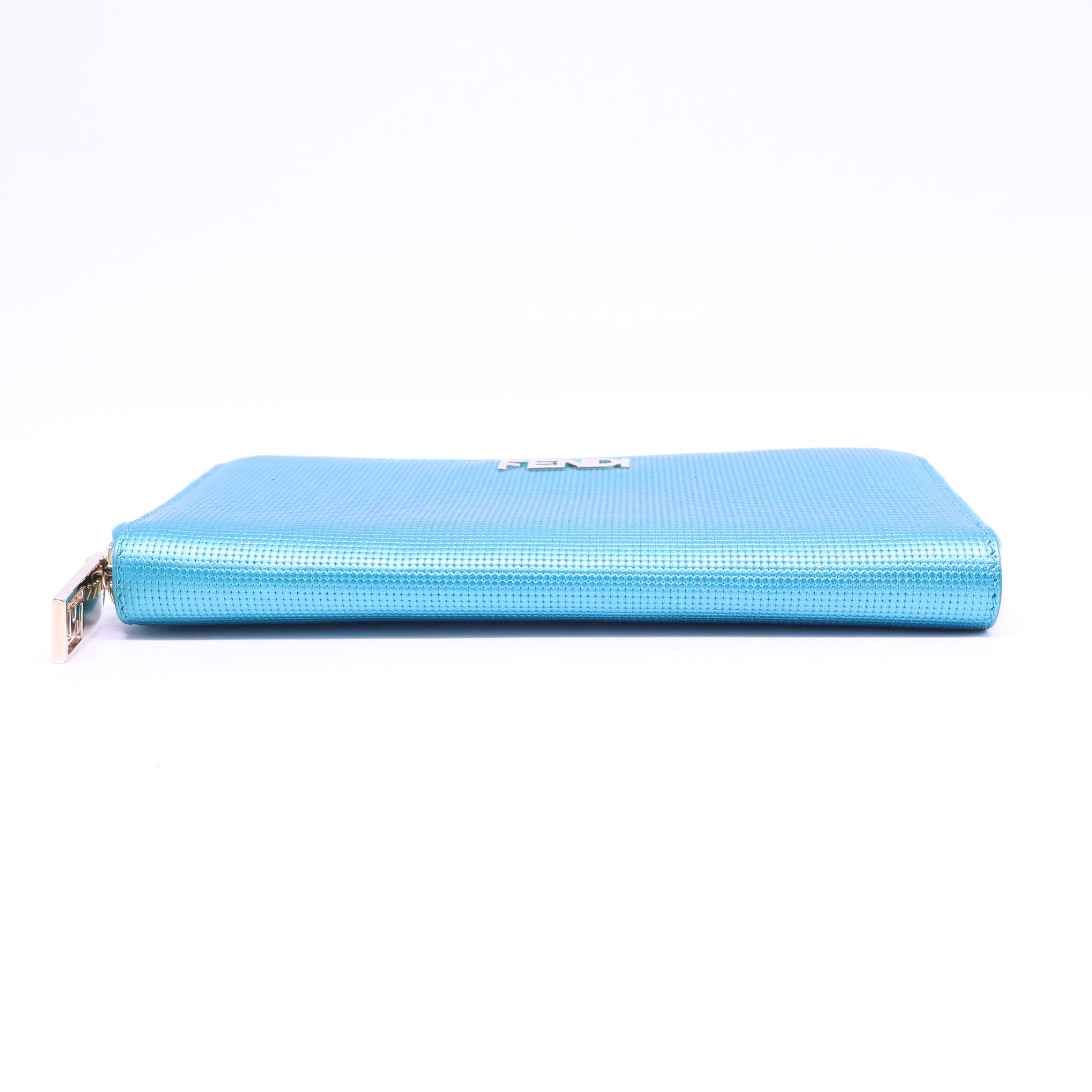 Fendi Metallic Blue Textured Leather Zip Around Continental Wallet W20894