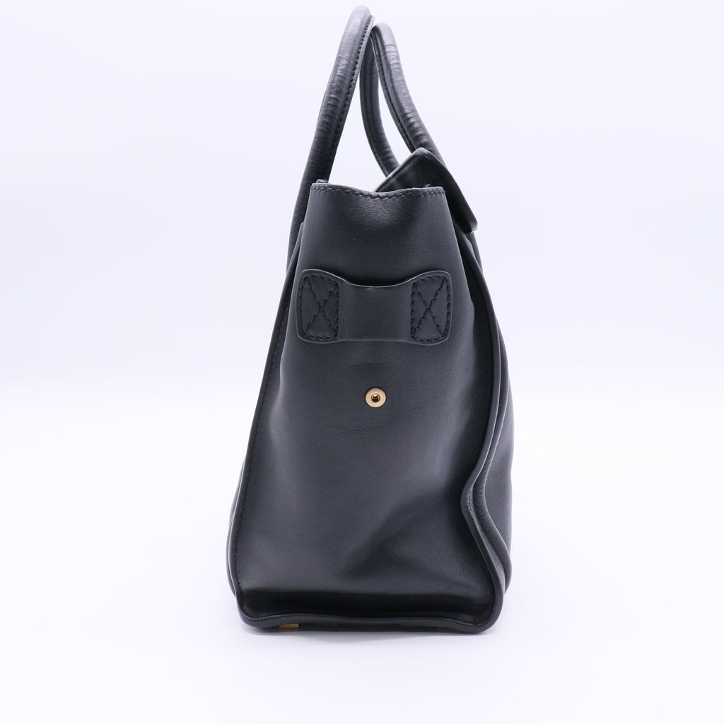 Black Smooth Leather  Luggage Tote Bag
