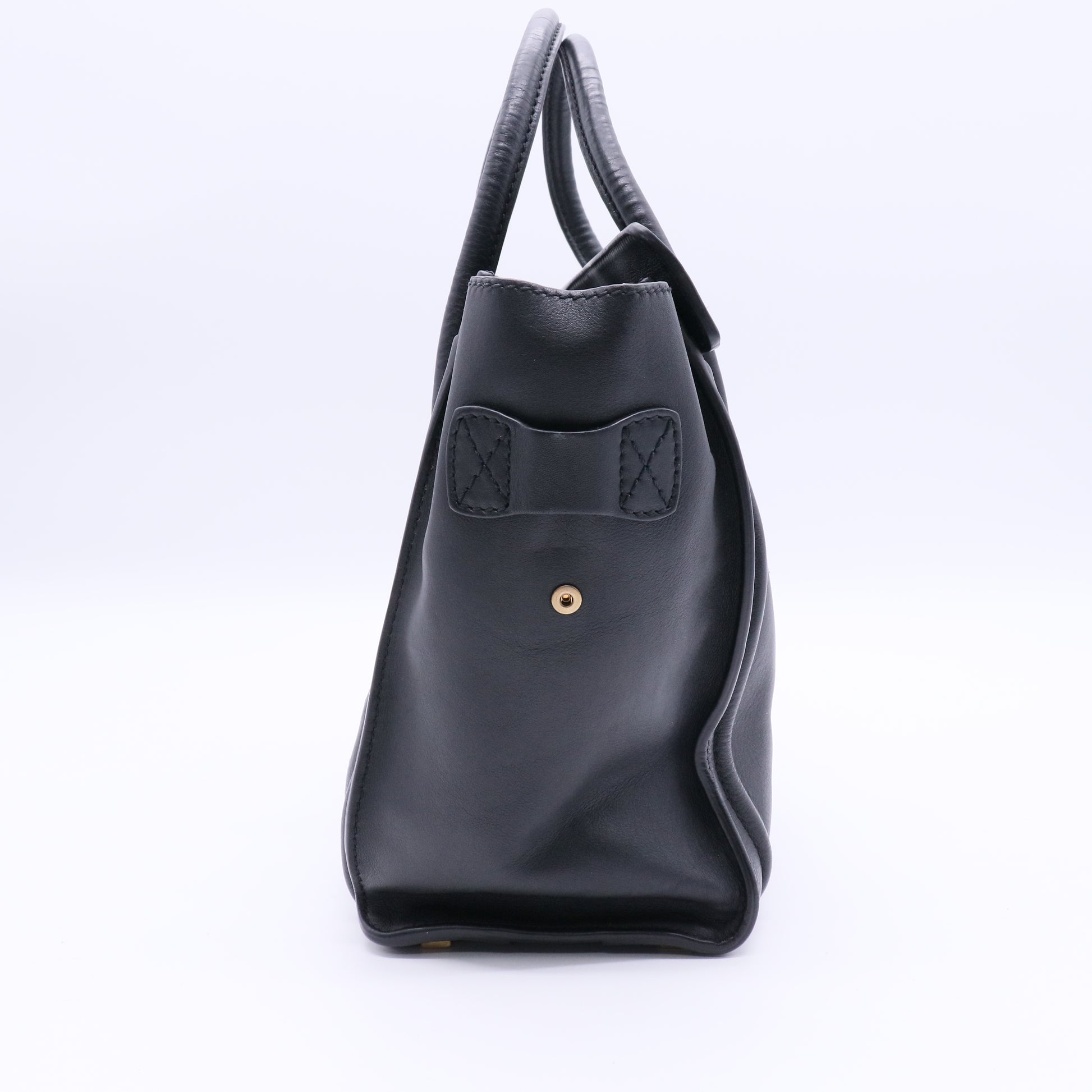 Black Smooth Leather  Luggage Tote Bag