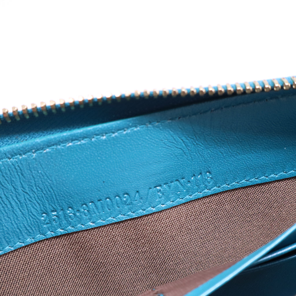 Fendi Metallic Blue Textured Leather Zip Around Continental Wallet W20894