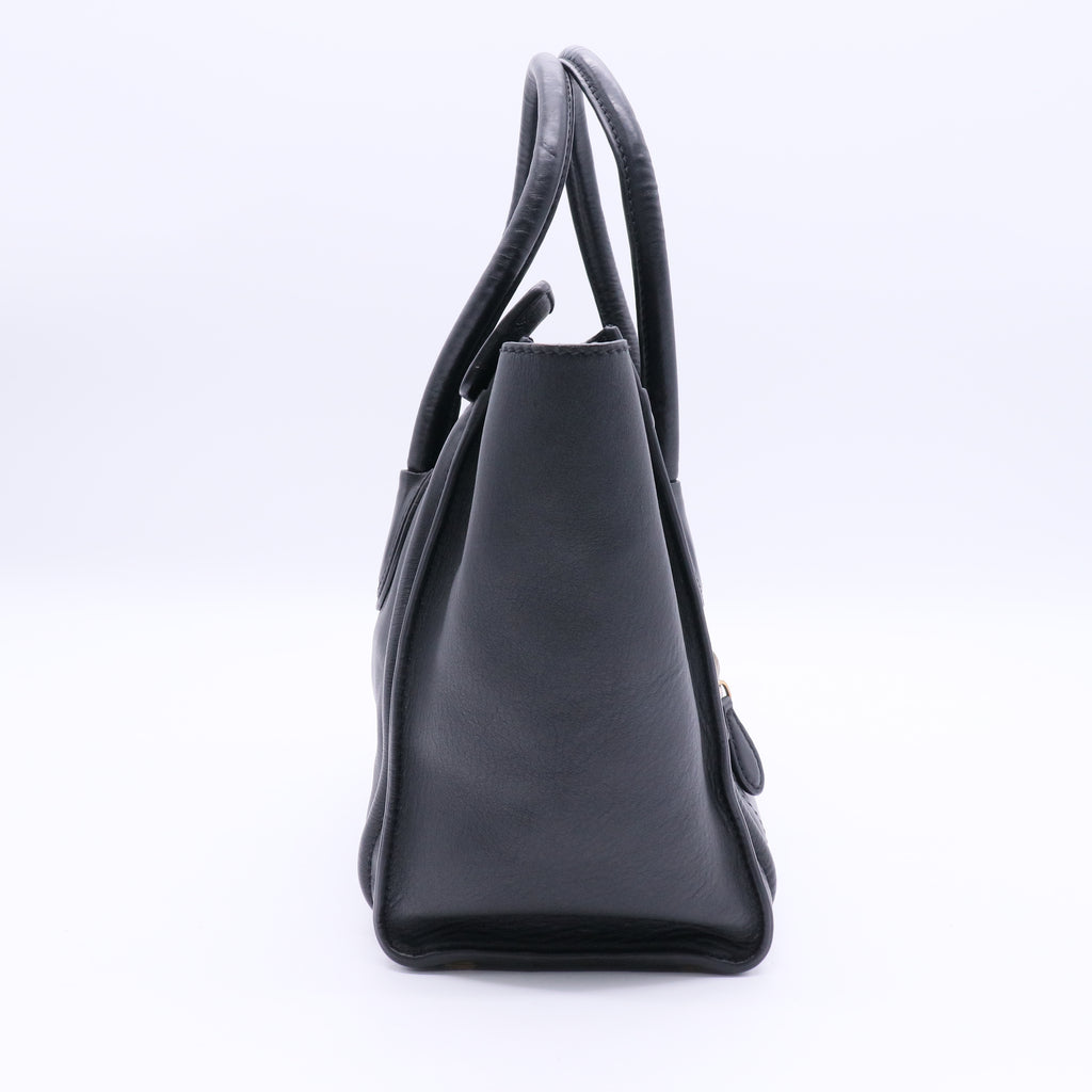 Black Smooth Leather  Luggage Tote Bag