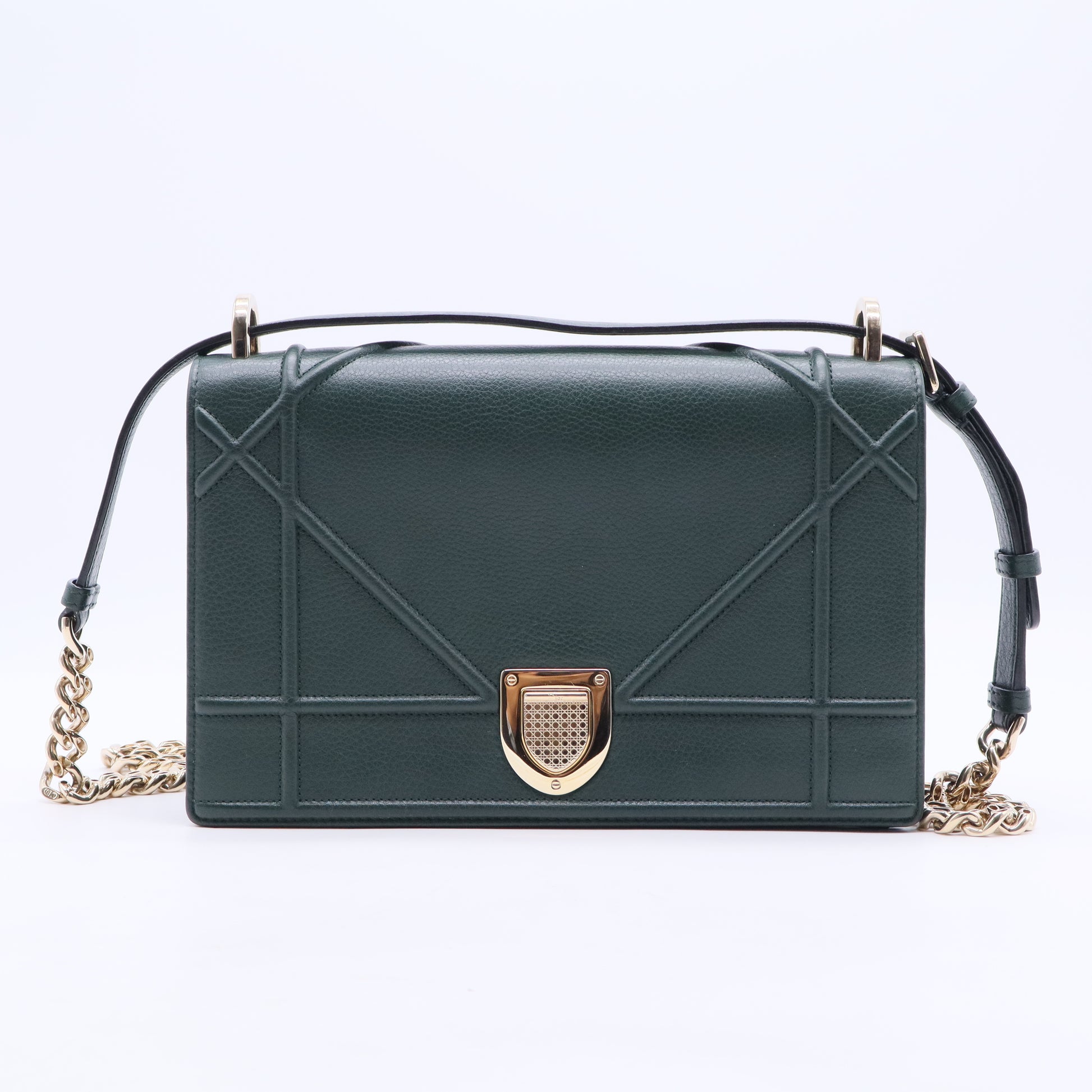Green Grained Calfskin Leather Diorama Medium Flap Bag