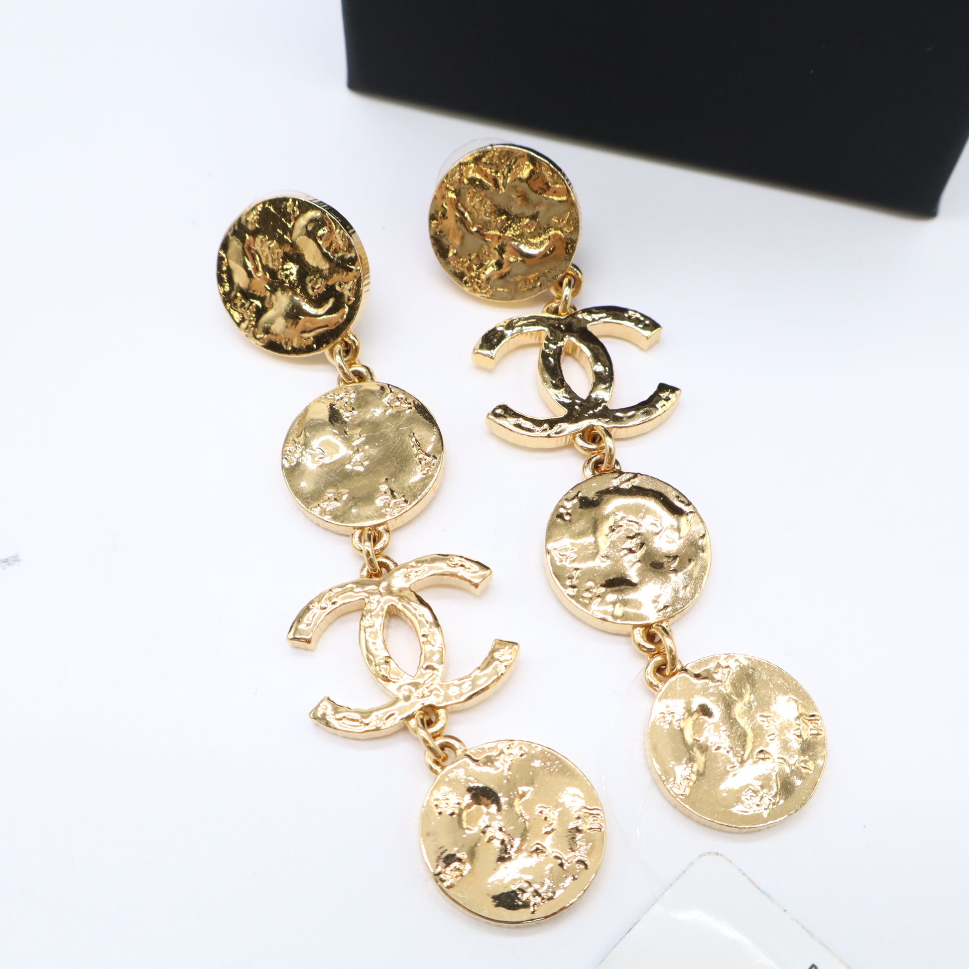 Chanel Metal Disc CC Long Drop Earrings Gold  Twins LDJ4549