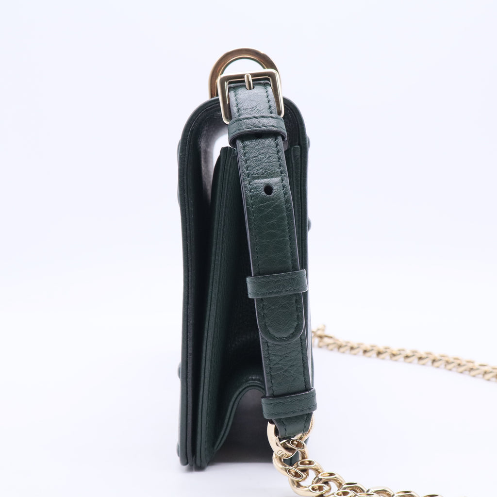 Green Grained Calfskin Leather Diorama Medium Flap Bag