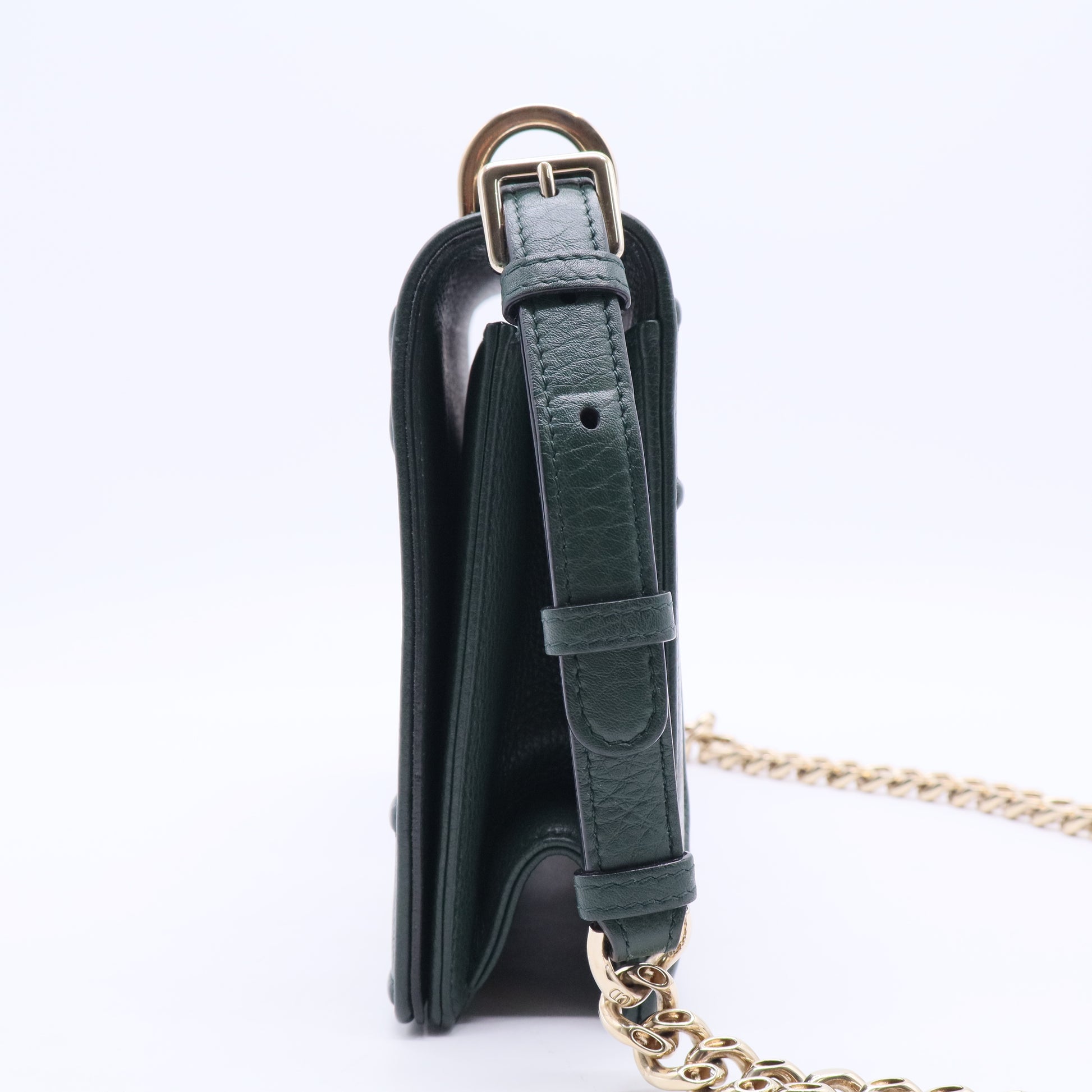 Green Grained Calfskin Leather Diorama Medium Flap Bag