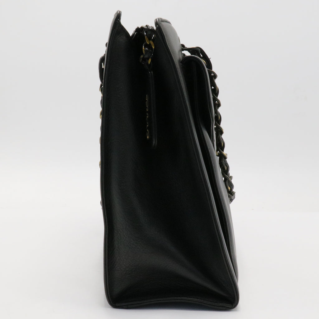 Chain Hand Bag Leather Black CC