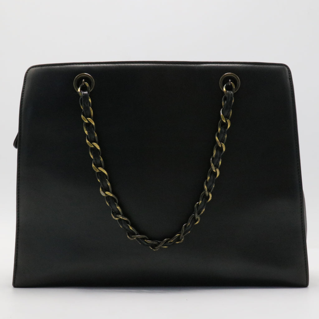 Chain Hand Bag Leather Black CC