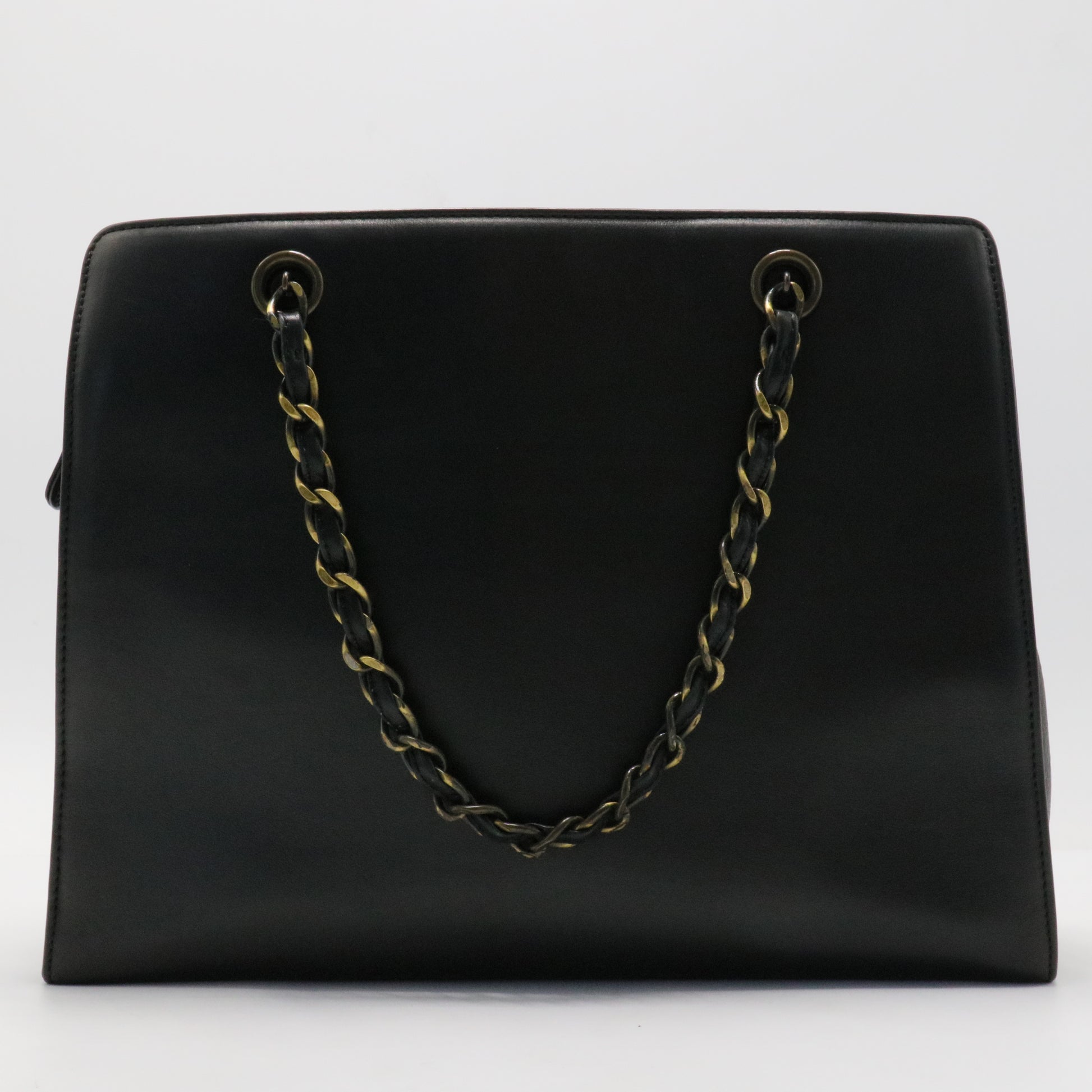 Chain Hand Bag Leather Black CC