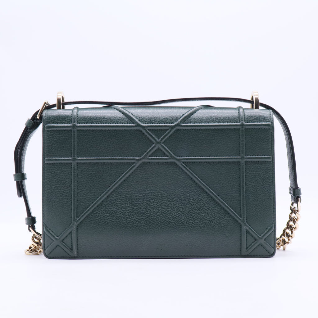 Green Grained Calfskin Leather Diorama Medium Flap Bag