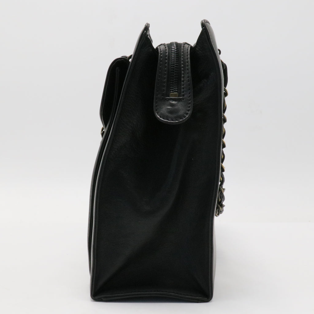 Chain Hand Bag Leather Black CC