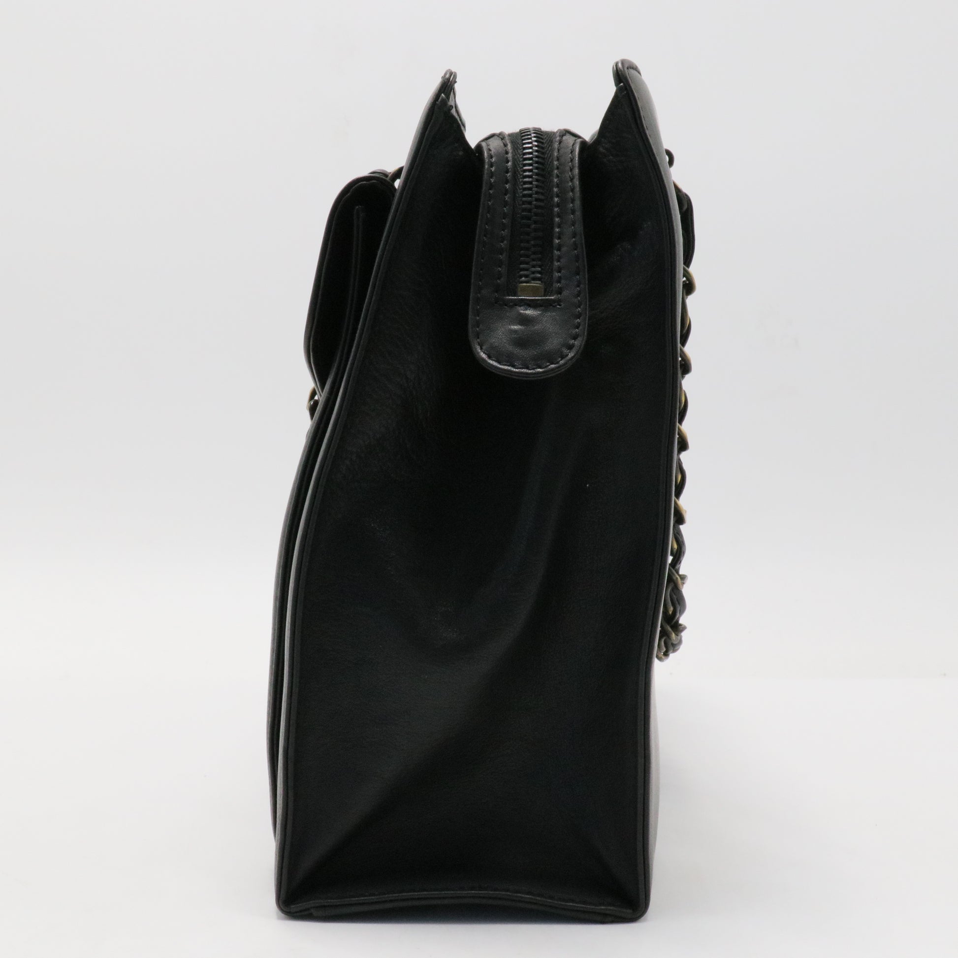 Chain Hand Bag Leather Black CC