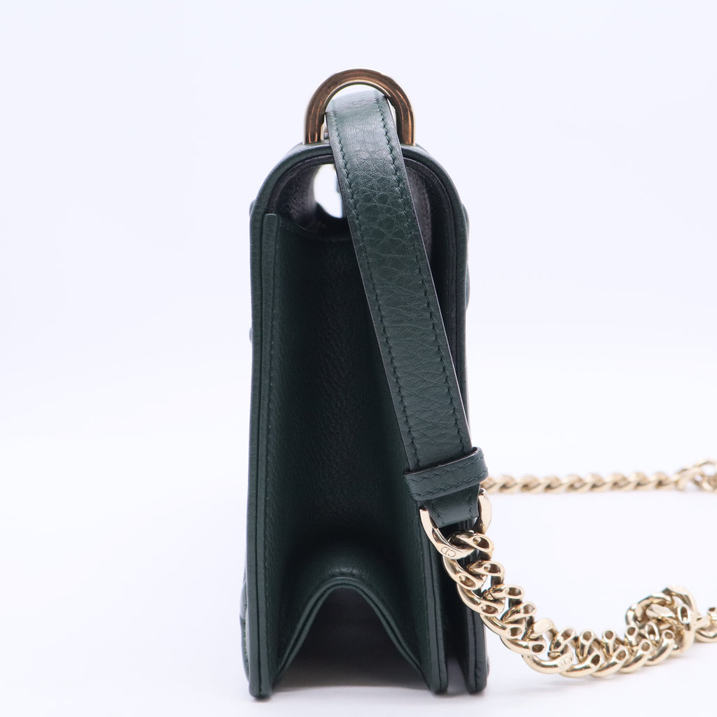 Green Grained Calfskin Leather Diorama Medium Flap Bag