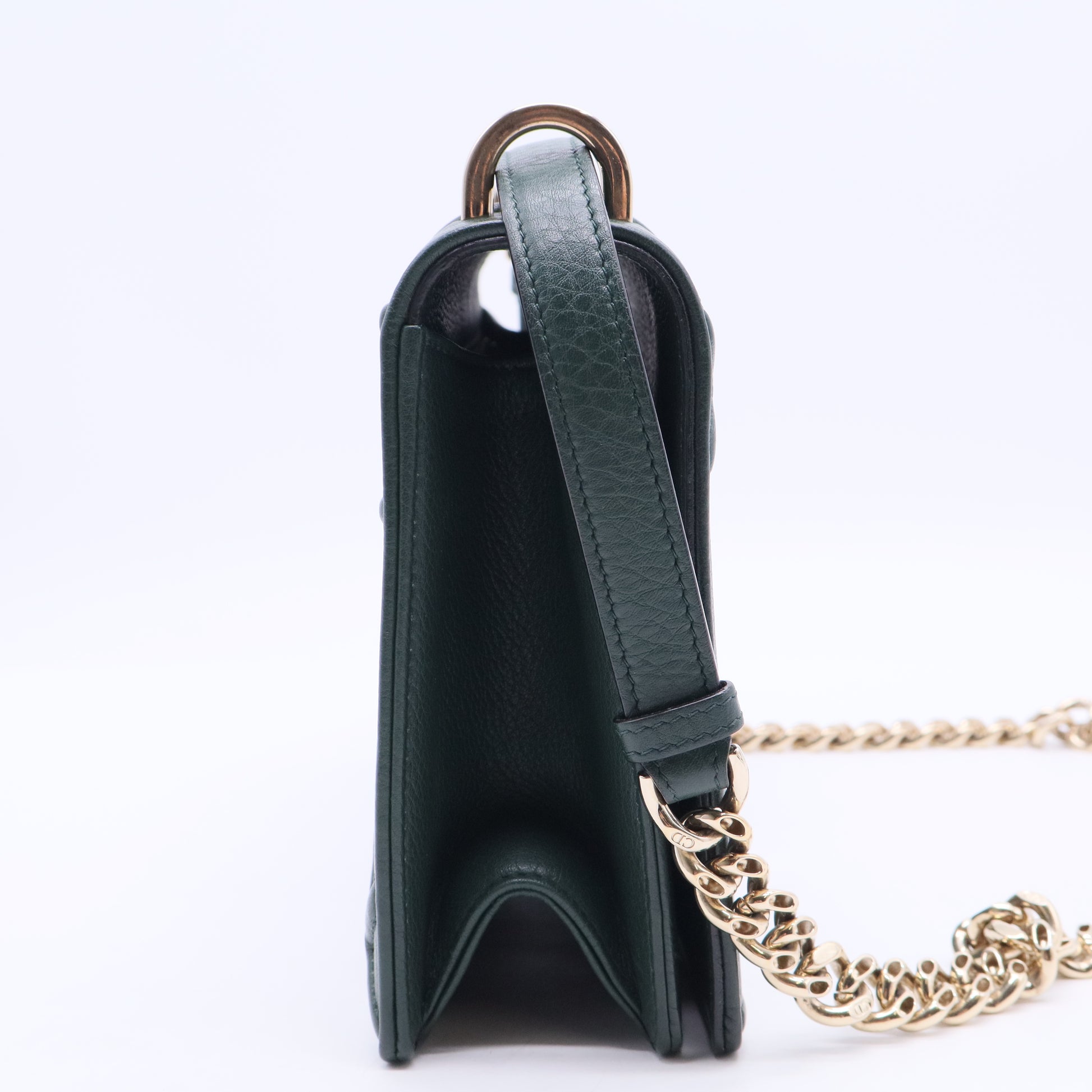 Green Grained Calfskin Leather Diorama Medium Flap Bag