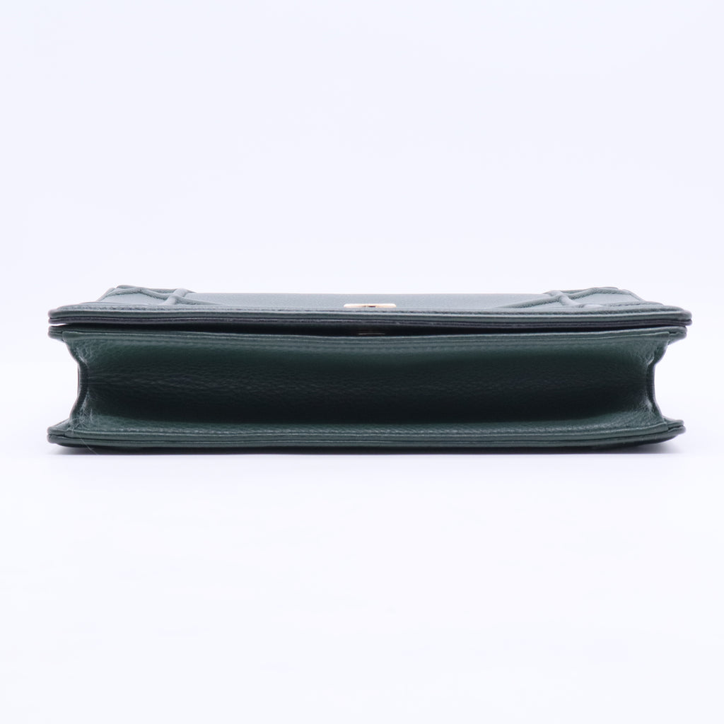 Green Grained Calfskin Leather Diorama Medium Flap Bag