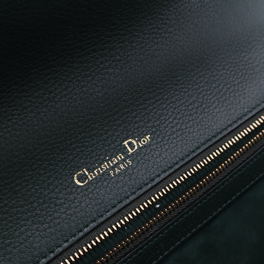 Green Grained Calfskin Leather Diorama Medium Flap Bag